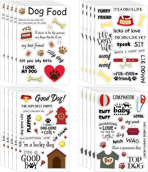 20 Sheets Scrapbook Dog Stickers Dog Phrases Clear Sticker Waterproof Dog Paw Print Stickers with Sayings Puppy Word Stickers for Kids Aldult Scra...