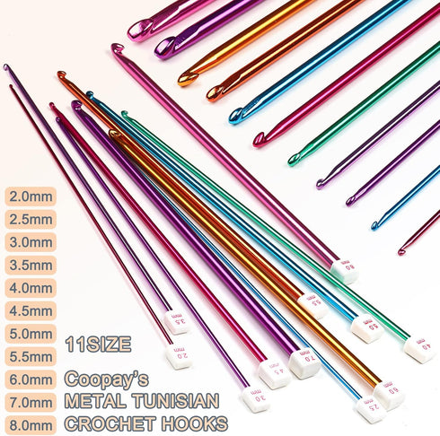 Coopay Long Crochet Hook Set, 11pcs Tunisian Multicolor Afghan Crochet Needles for Crocheting, 2mm(B)-8mm(L), Great Knitting & Crochet Supplies To...