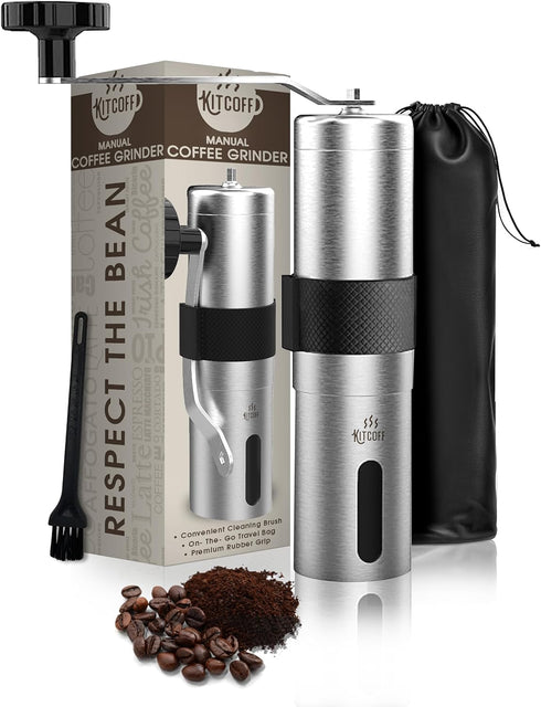 Manual Coffee Grinder — Stainless Steel Conical Burr Coffee Bean Grinder with Hand Crank, 18 Adjustable Settings, Storage Pouch and Sturdy Grip — ...