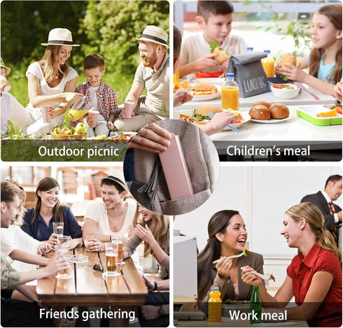 Reusable Travel Utensils Set with Case, 4 Sets Wheat Straw Portable Knife Fork Spoons Tableware, Cutlery for Adults Travel Picnic Camping or Daily...