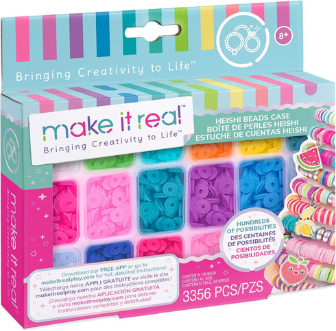 Make It Real - Heishi Beads with Storage Case - Jewelry & Charm Bracelet Making Kit with Storage Case - Friendship Bracelet Set with Beads, Charms...