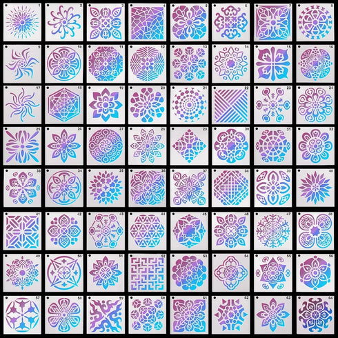 64 pcs (90 mm x 90 mm) Painting Stencils, DaKuan Mandala Dot Stencil for Artistic Creation, Murals, Books, Fabrics, DIY Artistic Creation, Reusabl...