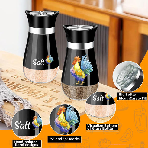 Salt and Pepper Shakers Set, 4 oz Black Kitchen Decor, Stainless Steel & Glass Spice Dispenser Classic, Refillable Design, Farmhouse Salt Pepper S...