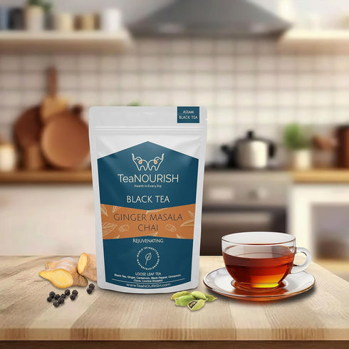 TeaNOURISH Ginger Masala Chai Tea | Assam CTC Loose Black Tea | Blended with Authentic Indian Spices | Indian Ginger Tea | 100% NATURAL INGREDIENT...