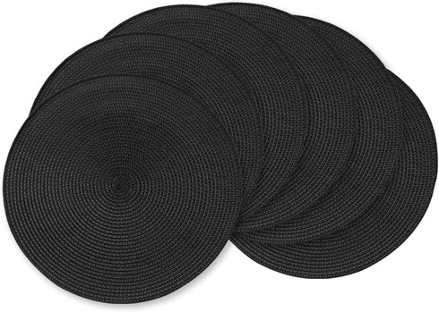 AHHFSMEI Round Braided Placemats 15 Inch Round Table Mats for Dining Tables Natural Woven Heat Resistant Place mats Set of 6 (Black)...