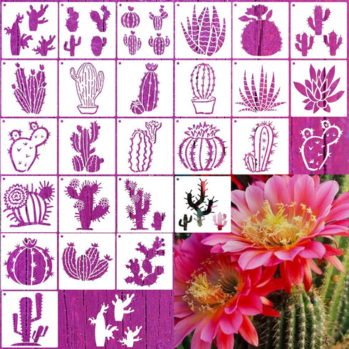 25 Pieces Cactus Stencils for Painting on Canvas Reusable Summer Cacti Stencils Tropical Succulent Drawing Template Stencil for Painting on Wood W...