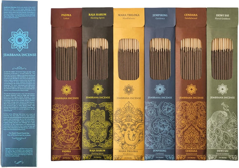 Jembrana Incense Sticks Mix 6 Scents (144 Sticks Total), 24 Sticks Each of Sandalwood, Amber, Maha Triloka, Gardenia, Padma & Raja Harum, Sold by ...