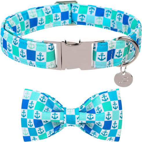 Dog Collar with Bow Tie, Comfortable Cotton Summer Dog Bowtie Collar, Durable Metal Buckle Cute Pet Collar for Medium Girl Boy Dog, M, Neck 13.5-2...