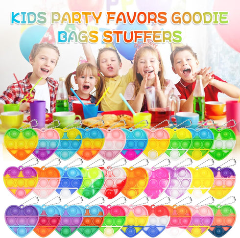 Pop Fidget Toy Birthday Party Favors for Kids 4-8,8-12 Year 30 PCS Bulk Toys Mini Pop Keychain Its Small Classroom Prizes Heart Fidgets It Bubbles...