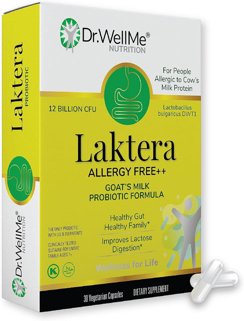 Dr. WellMe Laktera Allergy Free ++ Probiotics for Digestive Health, immune support & Gut Health Supplements - Low Lactose Goat’s Milk Probiotic Fo...
