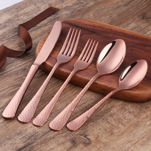 5-Piece Rose Gold Silverware Flatware Set Service for 1 Stainless Steel Cutlery Set Include Dinner Knife Table Fork Table Spoon Salad Fork Tea Spo...
