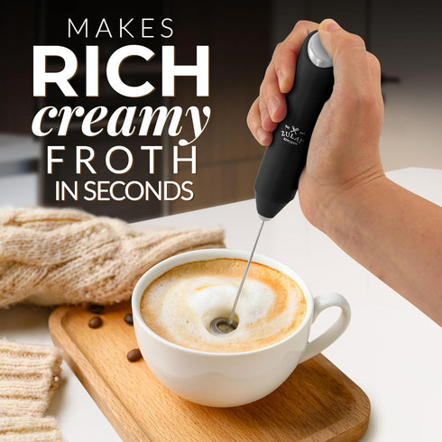 Zulay Kitchen Powerful Milk Frother Wand - Mini Milk Frother Handheld Stainless Steel - Battery Operated Drink Mixer for Coffee, Lattes, Cappuccin...