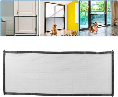 Magic Dog Gate, Dog Isolation Fence, Pet Safety Guard Gate with Sticky Hooks and Telescopic Rods Dog Mesh Gate Foldable Mesh for Pets to Play and ...