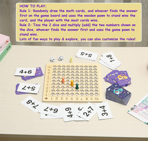 2 in 1 Multiplication Addition Math Board Game for Kids - Wooden Montessori Math Toys for Girls Boys 4 5 6 7 8 9 Years Old Wood Double Sided Board...