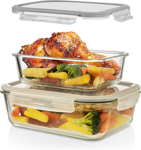 Razab 4 Pc (2700ML/ 91 Oz & 1520ML/ 51 Oz) Airtight Large Glass Food Storage Containers with Lids - BPA Free, Leak Proof Meal Prep Containers (2 C...