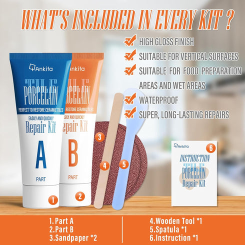 Porcelain Repair Kit White, Sink & Tile Repair Kit to Quickly Fix Sinks Chips and Tile Cracks with High Bond Strength, Porcelain Sink Repair Kit f...