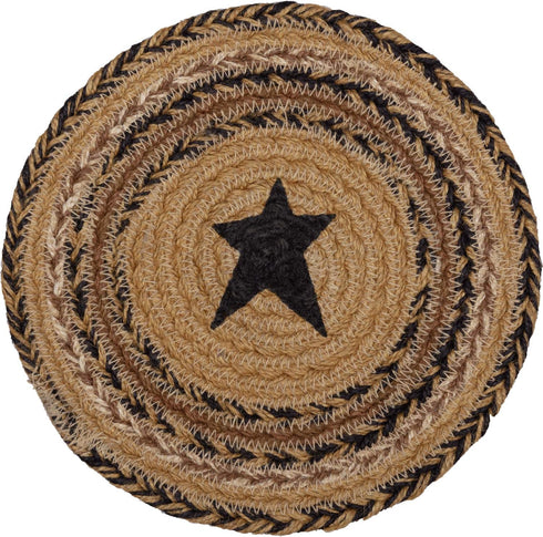 VHC Brands Kettle Grove Jute Stencil Star 8 inch Trivet Primitive Country Patchwork Kitchen Tabletop Design, Tan...