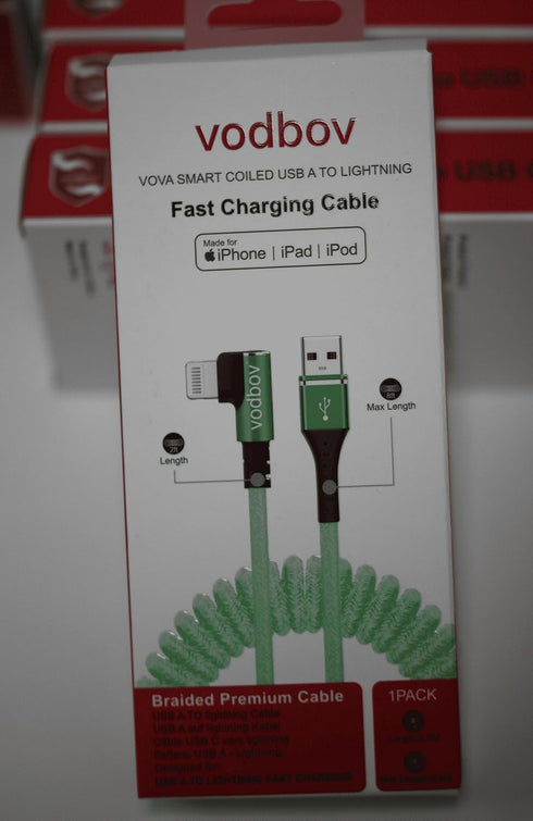 Coil iPhone Charger Cable USB A to Lightning Cord (2ft to 8ft) Mfi Certified CarPlay Right Angle (Sage Green)...