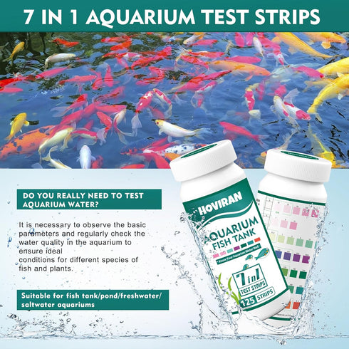 7 in 1 Aquarium Test Strips, 125 Count Fish Tank Test Strips for Freshwater Saltwater Pond, Water Testing Kit Aquarium for Chlorine, Total Hardnes...