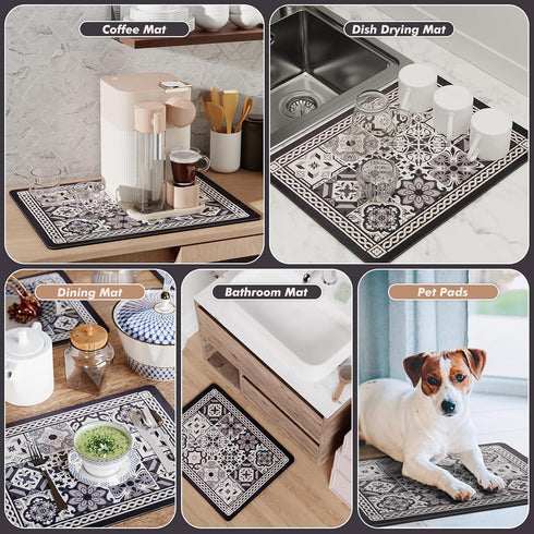 Coffee Mat, Boho Style Dish Drying Mat, Fast Water Absorption, Hide Stains, Easy to Clean, Fit Coffee Bar Accessories, Bar Mats for Countertop (11...