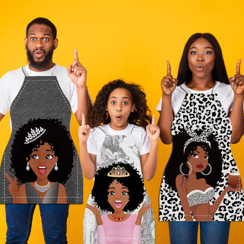 4 Pcs African Women Aprons Waterproof African American Queen Aprons Adjustable Black Women Girl Aprons Kitchen Chef Aprons for Baking Grilling Gar...