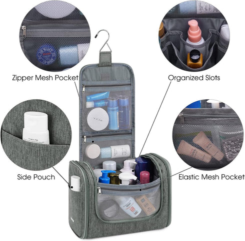 WANDF Large Hanging Toiletry Bag Travel Cosmetic Makeup Organizer Water-Resistant Shower Bathroom Bag for Women and Men (Gray)...
