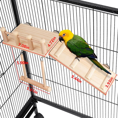 Bird Perches Platform Swing with Climbing Ladder, Parakeet Cage Accessories Wooden Playing Gyms Exercise Sturdy for Small Birds...