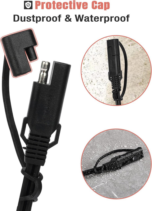Bates- SAE Battery Connector, 2 Pack, 2 FT, SAE to O Ring Terminal Harness, 2 Pin Battery Connector, SAE Connector, Battery Quick Connect, SAE Ext...
