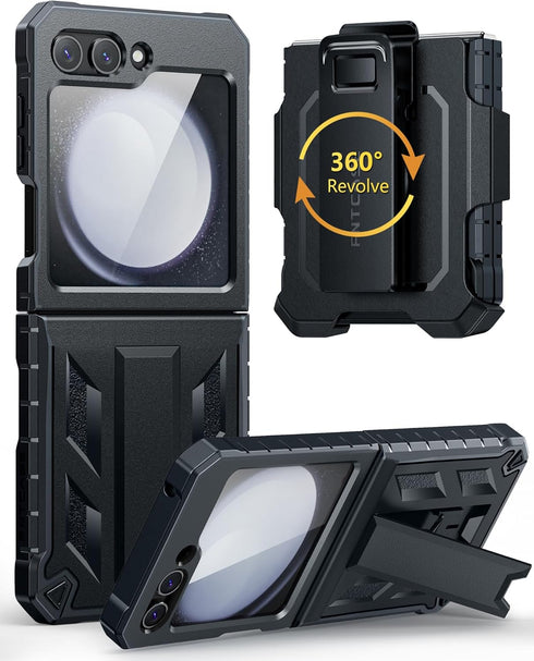 FNTCASE for Samsung Galaxy Z-Flip5 Case: Military Grade Drop Protection Shockproof Cell Phone Cover with Belt Clip Holster & Kickstand | Protectiv...