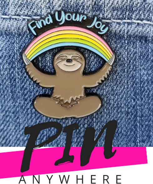 Stickeroonie Cute Sloth Premium Handmade Enamel Lapel Pin Brooch Badge- Find Joy Rainbow Meditating Sloth- 1.2 inch...
