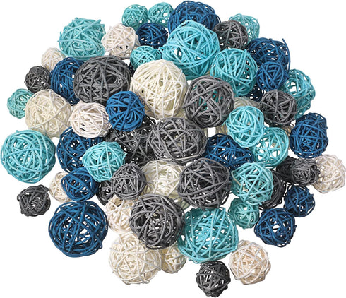 72 Pcs Wicker Rattan Decorative Balls Centerpiece Bowls Fillers Balls for Spring Summer Craft, Wedding Party, Potpourri Decor, 4 Sizes(Dark Blue, ...