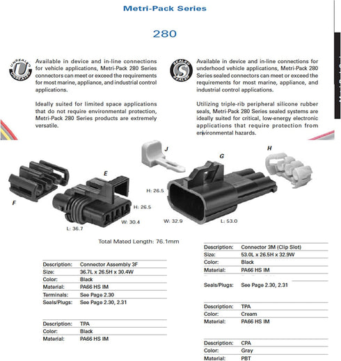 3-Pin APTIV Metri-Pack Waterproof Connector 30 Amp 10-12 GA (3-Pin (2 Set) w/10-12GA)...