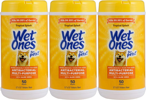 Wet Ones for Pets Multi-Purpose Dog Wipes with Aloe Vera, 50 Count - 3 Pack | Dog Wipes for All Dogs in Tropical Splash, Wipes for Paws & All Purp...