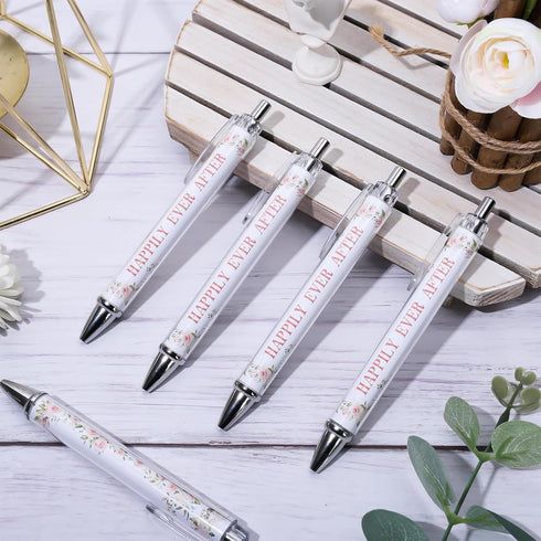 Whaline 24Pcs Bridal Shower Ballpoint Pens Retractable Wedding Floral Picture Pens Plastic Black Ink Pens for Guest Wedding Games Proposal Bachelo...