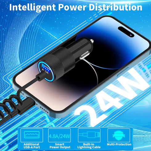 ?MFi Certified?iPhone Car Charger Fast Charging, Braveridge 4.8A Dual USB Power Cigarette Lighter Car Charger Adapter with 6FT Lightning Coiled Ca...