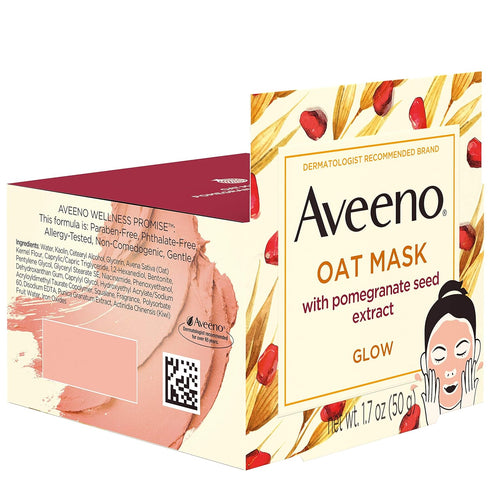 Aveeno Oat Face Mask with Pomegranate Seed Extract, Kiwi Water, and Prebiotic Oat, Hydrating Full Face Mask for Glowing Skin, Paraben Free, Phthal...