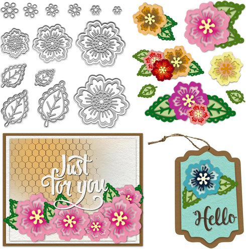 Metal Flowers Cutting Dies for Card Making, Symmetry Pattern Floral Leaf Die Cuts Spring Flowers Dies Embossing Tool for Scrapbooking DIY Craft Ph...