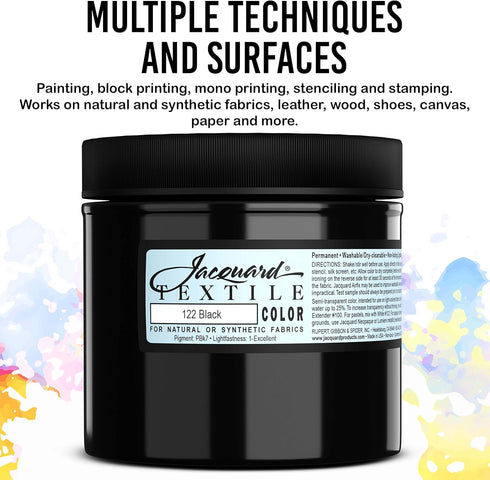 Jacquard Products Black Textile Color Fabric Paint 8-Ounces - Bundled Brush Set...