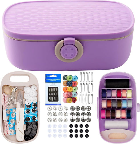 WANSHUNLMI Purple Sewing Project Kit, 140 Pcs Travel Family Sewing Supplies Repair Kit Portable Small Traveler Sewing Kit Sewing Thread Accessorie...