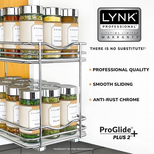 LYNK PROFESSIONAL® Pull Out Spice Rack Organizer for Inside Kitchen Cabinets - 6-1/4 inch Wide - Slide Out Drawer – Chrome Sliding Spice Cabinet O...