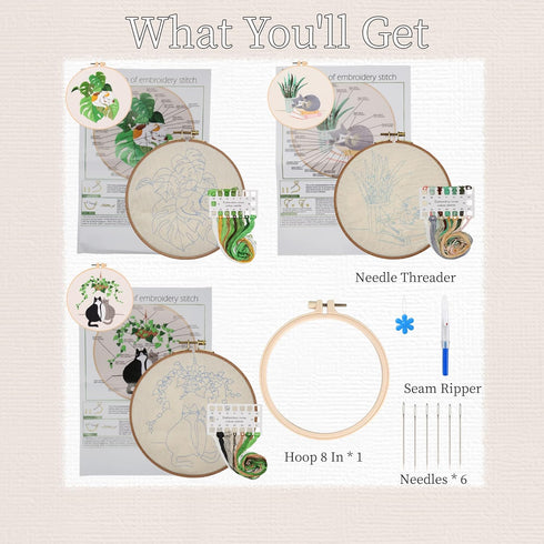 Highkick Cat Embroidery Kits for Beginners, Embroidery Kits for Adults, Easy Embroidery Kit...