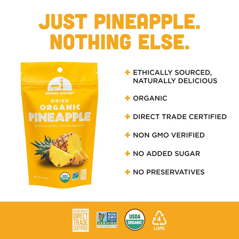 Mavuno Harvest Pineapple Dried Fruit Snacks | Organic Dried Pineapple Chunks| Gluten Free Healthy Snacks for Kids and Adults | No Sugar Added, Veg...