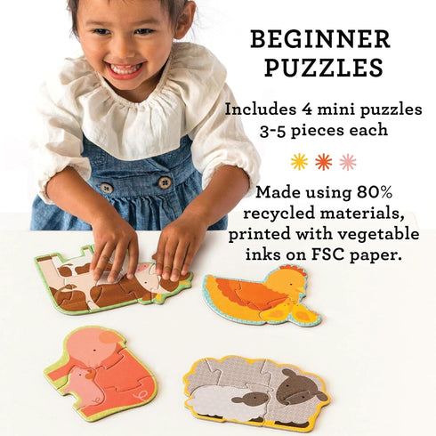 Petit Collage Beginner Puzzle for Kids, Farm Babies – Includes 4 Mini Puzzles (3-5 Pieces Each) – Cute Animal Puzzles for Ages 2+ – Makes a Great ...