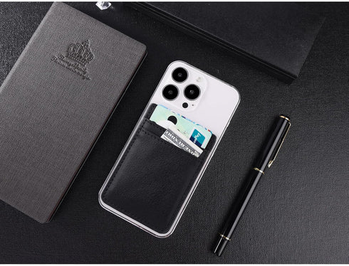 Phone Wallet Stick on,2Pack Phone Card Holder for Back of Phone Case, Leather Credit Card Holder for Cell Phone Sticky Wallet RFID Double Pocket S...