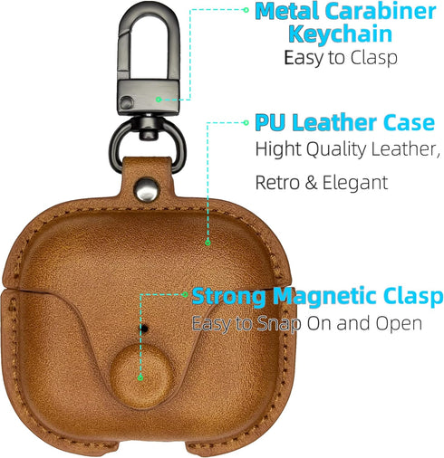 AirPods 3 Case, Airpods 3rd Leather Portable Protective Case Cover Men with Keychain Loss Prevention Clip Supports Wireless Charging Compatible wi...