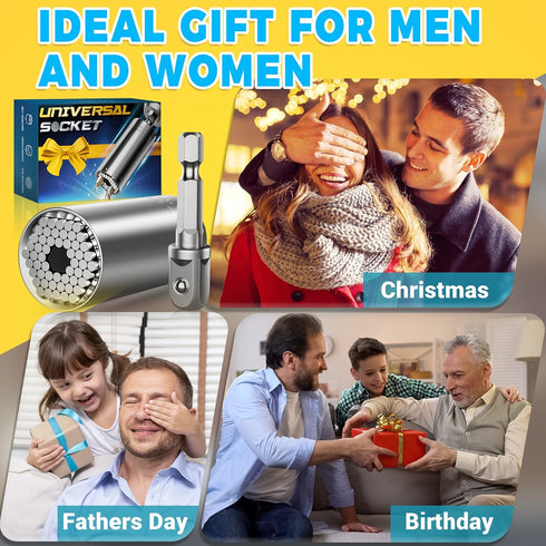 Universal Socket Tool Gifts for Men - Super Universal Grip Socket Set Unscrew Any Bolt with Power Drill Adapter 7-19mm Fathers Day Birthday Gift C...