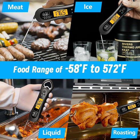 Meat Thermometer Digital, Instant Read Meat Thermometer for Grill and Cooking, with Bottle Opener, Backlight & Calibration Food Thermometer, Kitch...