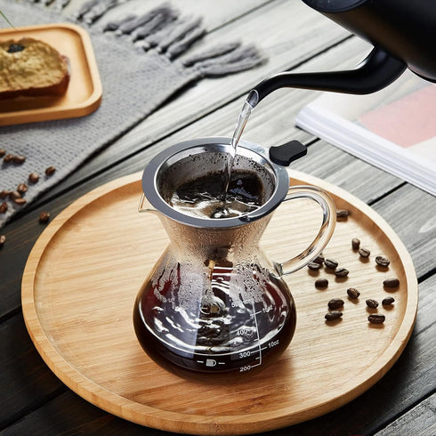 Unbreakable Pour Over Coffee Maker with Double Stainless Filter 17 fl oz, 4-5 Cups, Thickened Heat-Resistant Borosilicate Glass Dripper Coffee Pou...