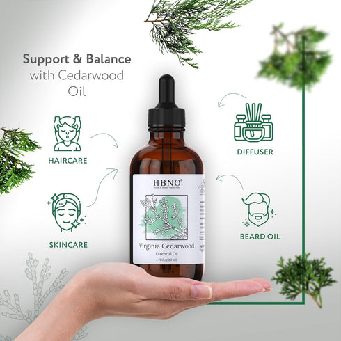 HBNO Cedarwood Essential Oil (Virginia) - Huge 4 oz (120ml) Value Size - Natural Cedarwood Oil - Perfect for Cleaning, Aromatherapy, DIY, Soap & D...