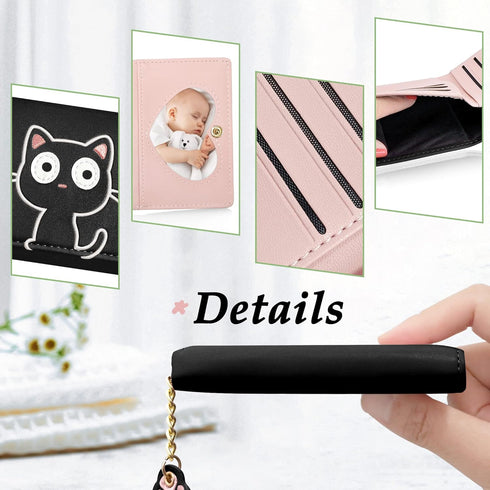 Cute Small Wallets for Women, Fashion Tri-folded Wallet for girls, Short Slim Womens Wallet with ID Window (3D Cat Pattern Black)...